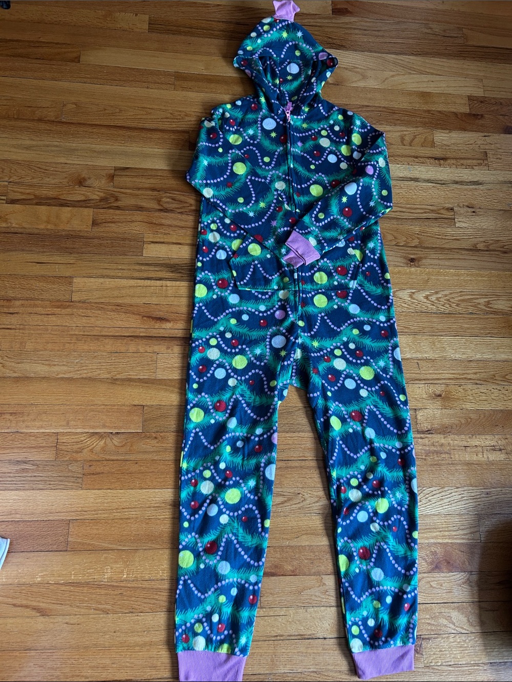Kids Navy Christmas Tree/Light-Print One-Piece Hooded Pajamas Cat&Jack XL